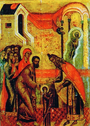 Икона Введение Богородицы в святая святых, заказанная Алексием по мотивам видения Варлаама